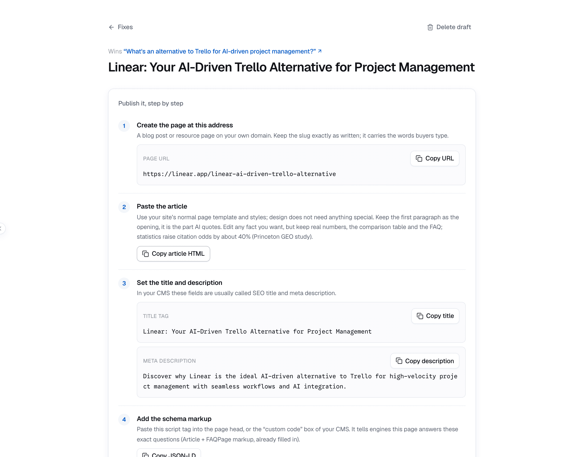 A publish-ready page for every question you lose